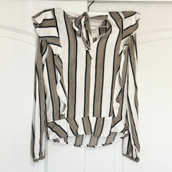 New Anthropologie Isabella Sinclair Striped Ruffle Blouse Top Shirt, Size XXS - Picture 3 of 6